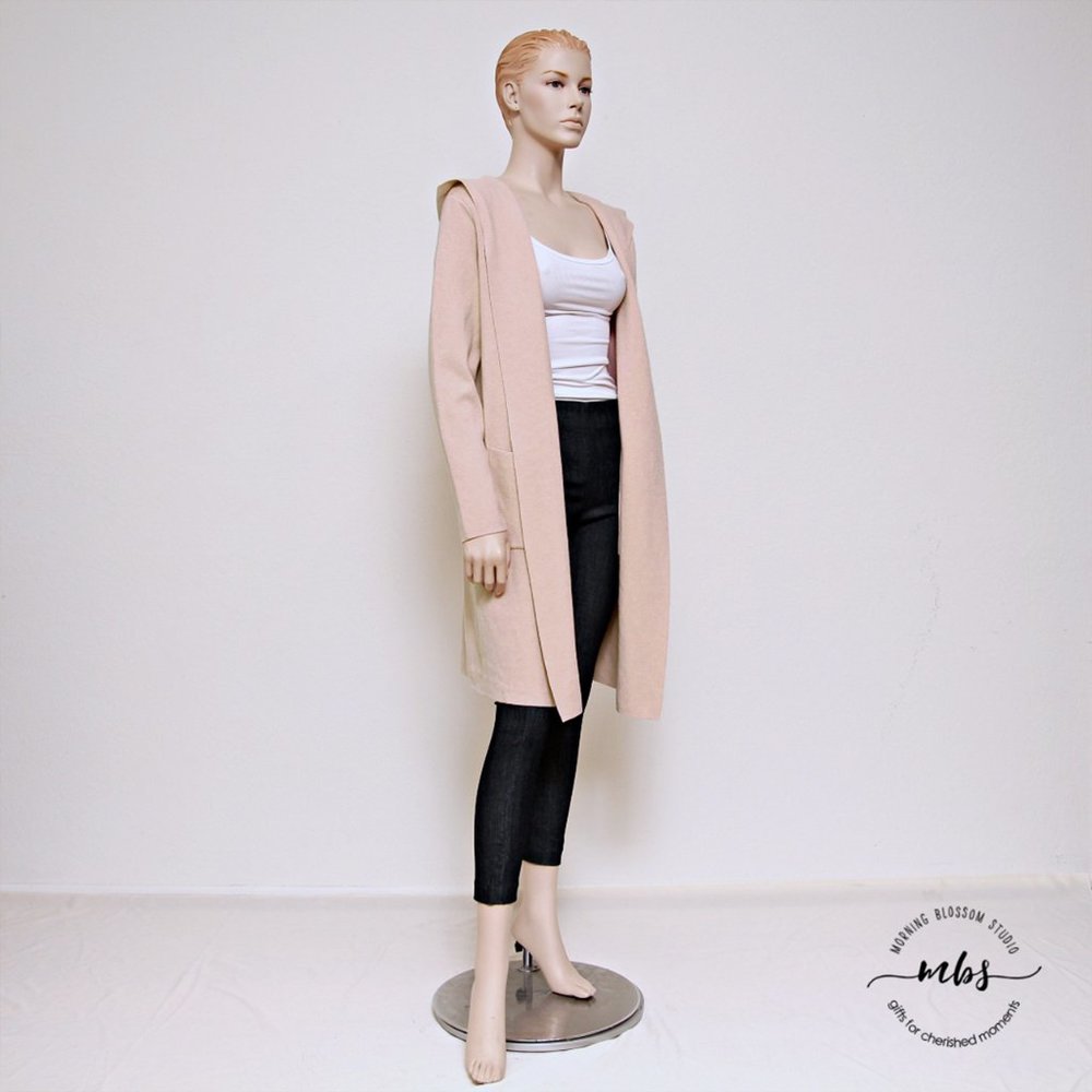 Women's Pink Hooded Cardigan